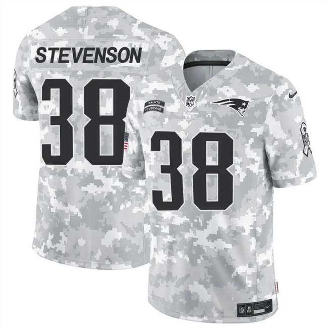 Men's New England Patriots #38 Rhamondre Stevenson 2024 F.U.S.E. Arctic Camo Salute to Service Limited Football Stitched Jersey